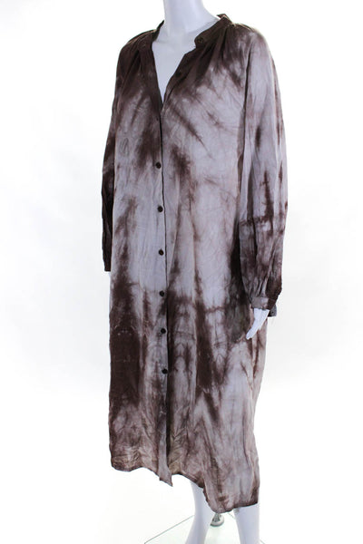 Cabane Saint Barth Womens Tie Dye 3/4 Sleeve Shirt Dress Brown One Size