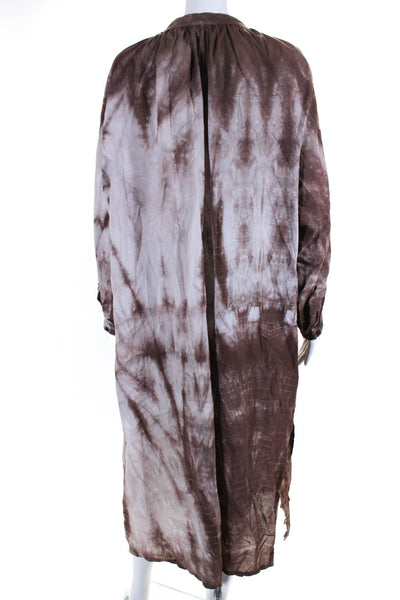 Cabane Saint Barth Womens Tie Dye 3/4 Sleeve Shirt Dress Brown One Size