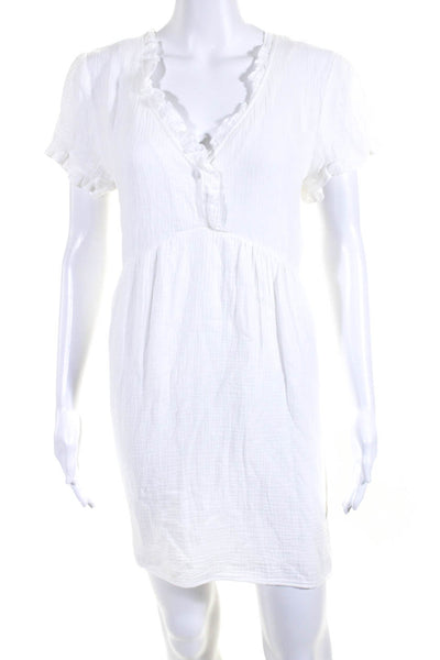 Season Womens Bubble Gauze V Neck Short Sleeve Babydoll Dress White Size Medium