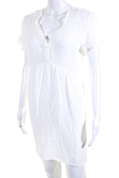 Season Womens Bubble Gauze V Neck Short Sleeve Babydoll Dress White Size Medium