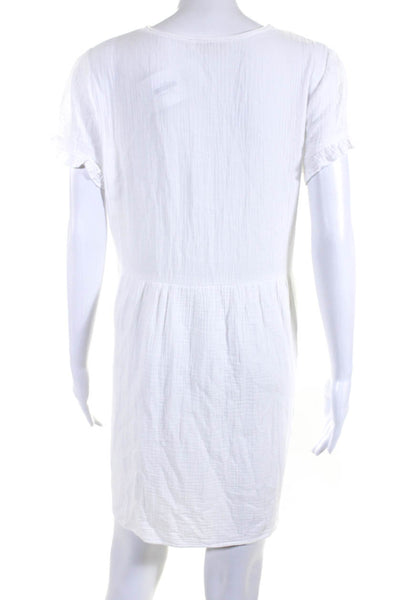 Season Womens Bubble Gauze V Neck Short Sleeve Babydoll Dress White Size Medium