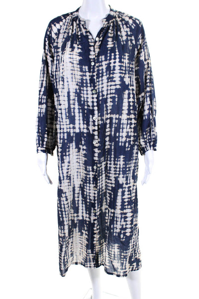 Cabane Saint Barth Women Tie Dye 3/4 Sleeve Midi Shirt Dress Navy Beige One Size