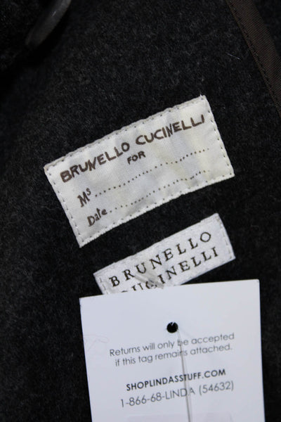 Brunello Cucinelli Womens Knit Lapel Double Breasted Peacoat Coat Gray Size 42