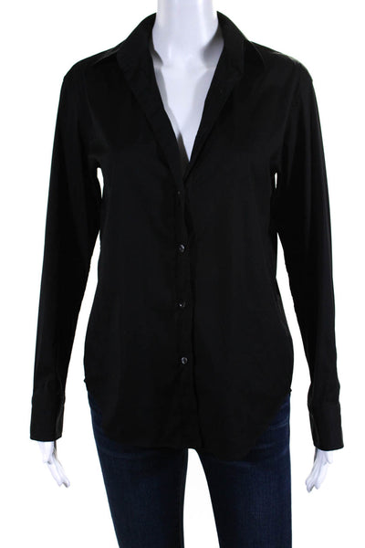 Emanuele Maffeis Womens Long Sleeve Sateen Button Up Top Blouse Black FR 38