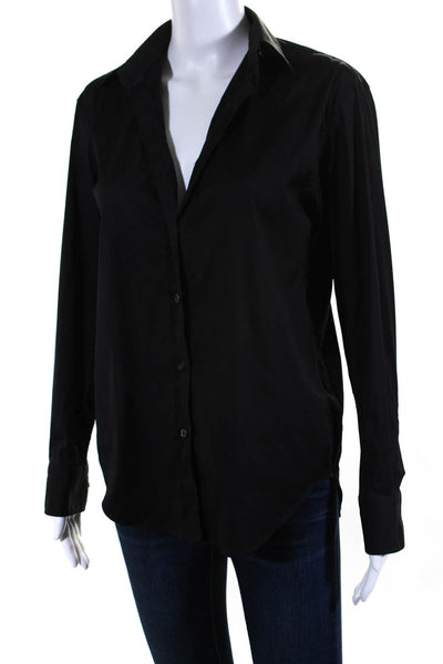 Emanuele Maffeis Womens Long Sleeve Sateen Button Up Top Blouse Black FR 38