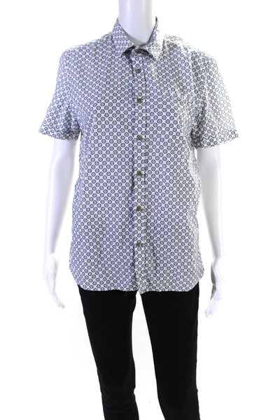 Ted Baker Womens Spotted Print Collared Short Sleeve Button-Up Top Blue Size 3