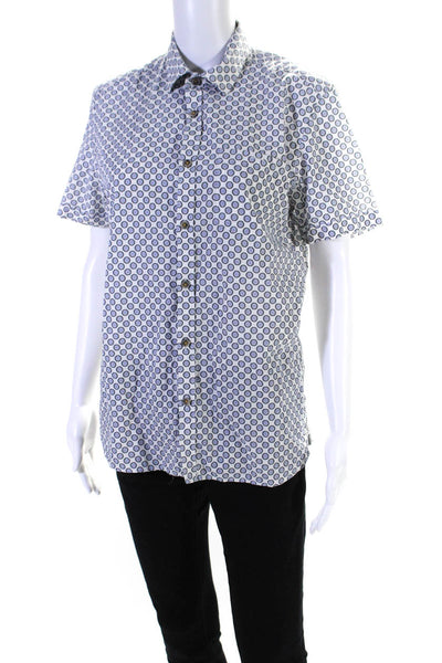 Ted Baker Womens Spotted Print Collared Short Sleeve Button-Up Top Blue Size 3