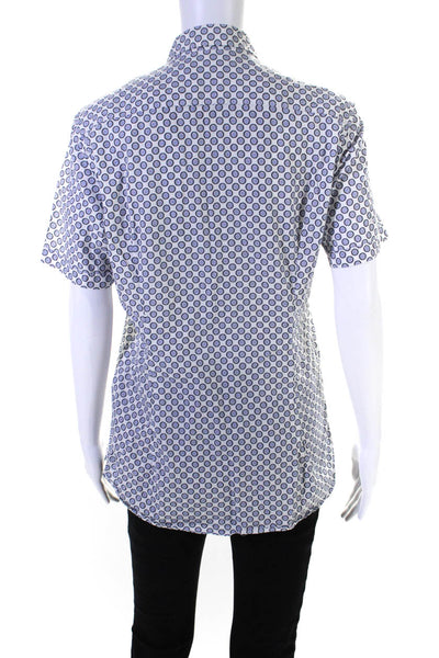 Ted Baker Womens Spotted Print Collared Short Sleeve Button-Up Top Blue Size 3