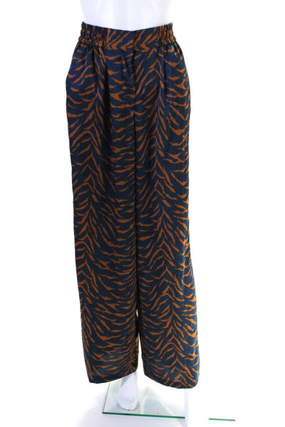 Petersyn Womens Animal Print Ruched Hook & Eye Wide Leg Dress Pants Blue Size M