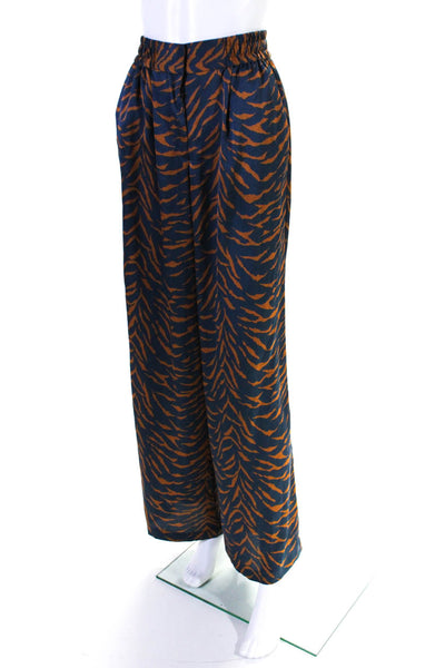 Petersyn Womens Animal Print Ruched Hook & Eye Wide Leg Dress Pants Blue Size M