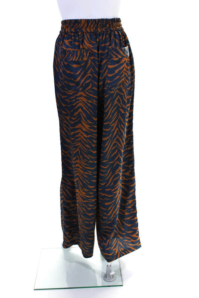 Petersyn Womens Animal Print Ruched Hook & Eye Wide Leg Dress Pants Blue Size M