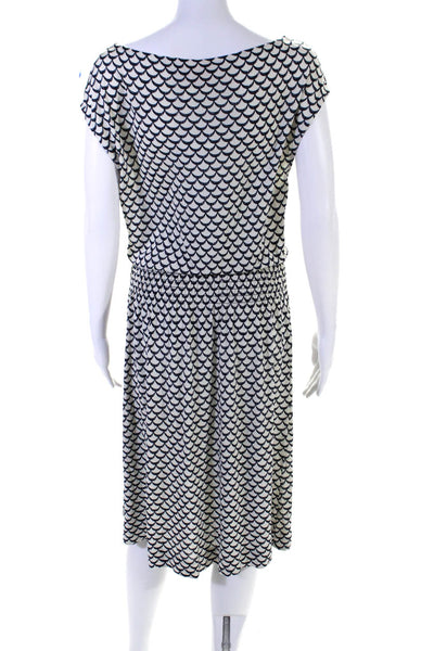 Tory Burch Womens Boat Neck Scallop Print Smocked Blouson Dress White Size M