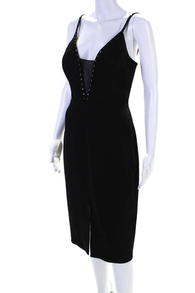 BCBGMAXAZRIA Womens Studded V Neck Front Slit Pencil Dress Black Size 4