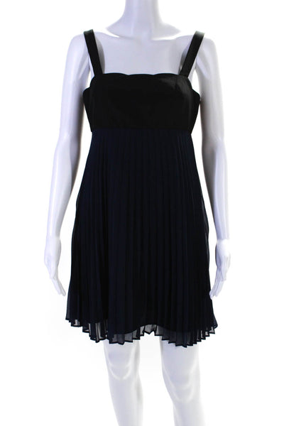 BCBGMAXAZRIA Womens Square Neck Sleeveless Pleated Shift Dress Blue Size 4