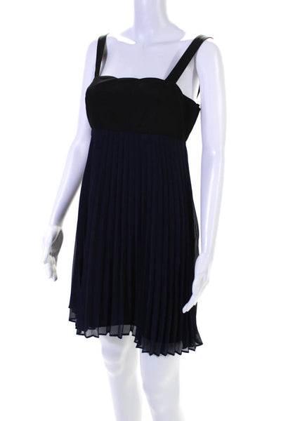 BCBGMAXAZRIA Womens Square Neck Sleeveless Pleated Shift Dress Blue Size 4