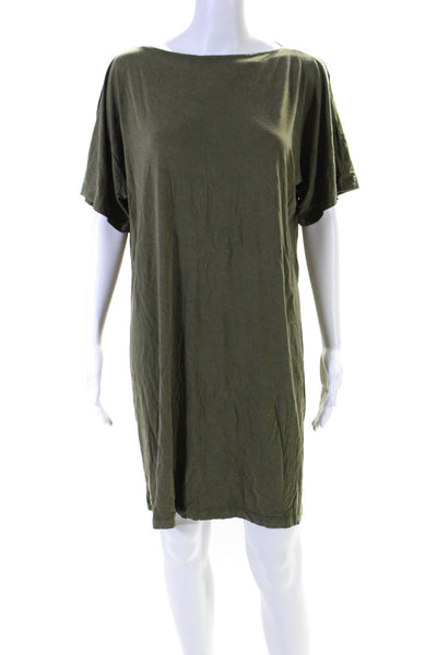 Eileen Fisher Womens Short Sleeve Scoop Neck Knit Shirt Dress Green Size PL