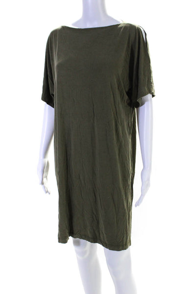 Eileen Fisher Womens Short Sleeve Scoop Neck Knit Shirt Dress Green Size PL