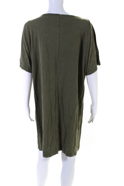 Eileen Fisher Womens Short Sleeve Scoop Neck Knit Shirt Dress Green Size PL