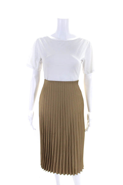 J Crew Women's Elastic Waist Pleated Lined Flare Midi Skirt Gold Size XXS