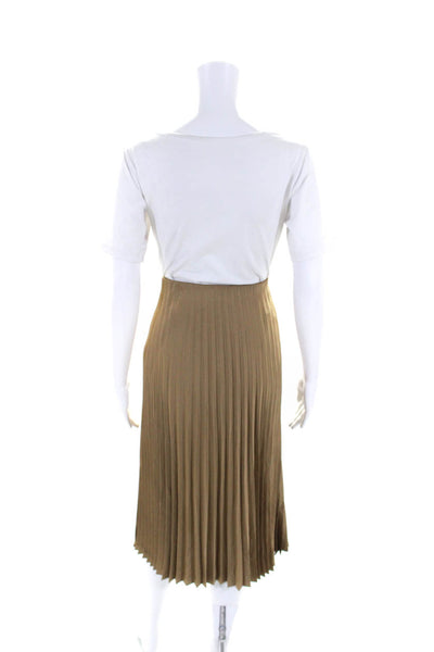 J Crew Women's Elastic Waist Pleated Lined Flare Midi Skirt Gold Size XXS