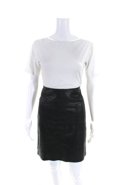 Saks Fifth Avenue Women's A-Line Slit Hem Lined Leather Skirt Black Size 2