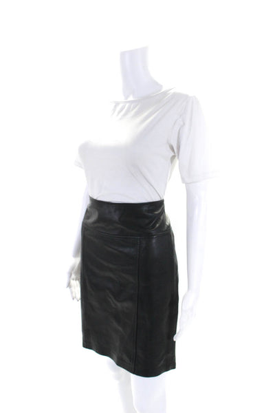 Saks Fifth Avenue Women's A-Line Slit Hem Lined Leather Skirt Black Size 2