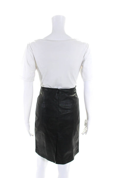 Saks Fifth Avenue Women's A-Line Slit Hem Lined Leather Skirt Black Size 2