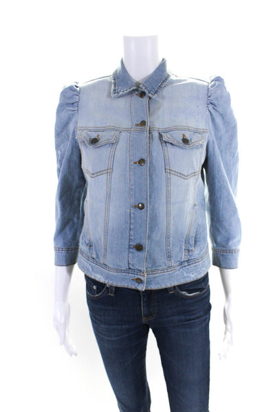 Retrofete Women's Long Sleeves Light Wash Button Up Jean Jacket Size S