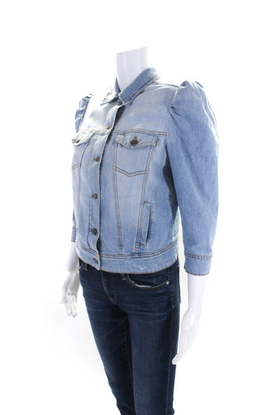 Retrofete Women's Long Sleeves Light Wash Button Up Jean Jacket Size S