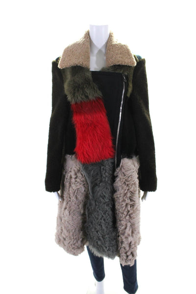 Preen By Thornton Bregazzi Womens Multicolor Wool Sheepskin Trim Coat Size XS