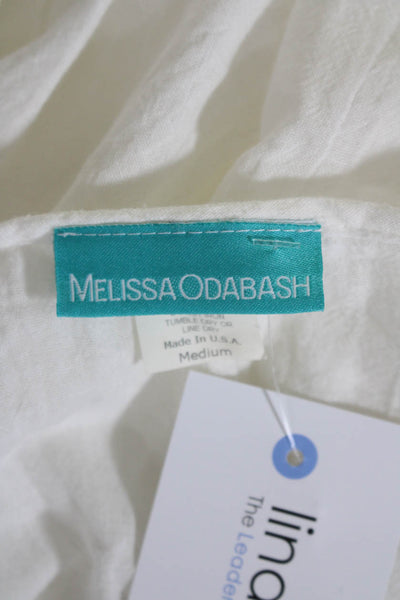 Melissa Odabash Womens White Cotton V-Neck Belt Long Sleeve Tunic Top Size M