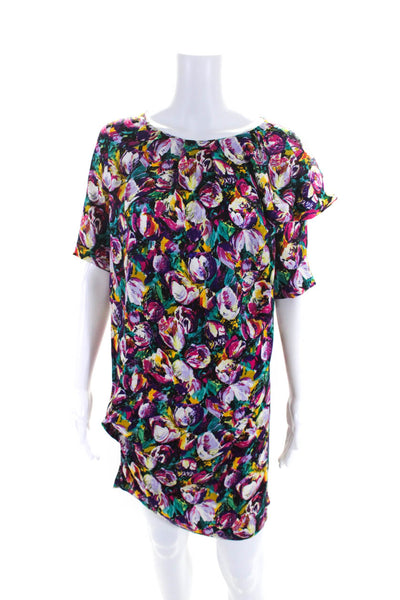 Thakoon Womens Multicolor Silk Floral Pleated Short Sleeve Mini Dress Size 2