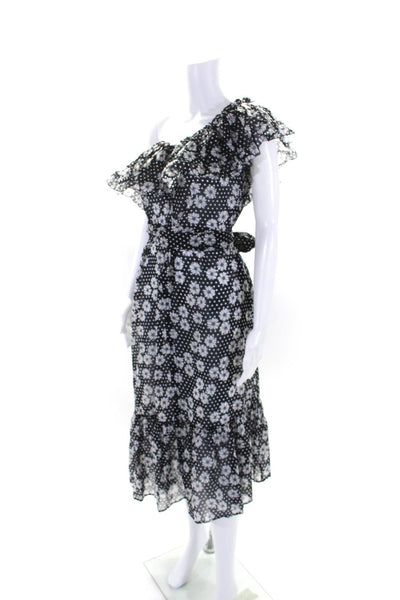 Lisa Marie Fernandez Womens Black Cotton Floral Off Shoulder Shift Dress Size 1