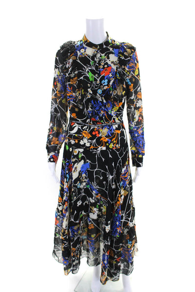 Preen By Thornton Bregazzi Womens Black Ruffle Floral V-Neck Shift Dress Size S