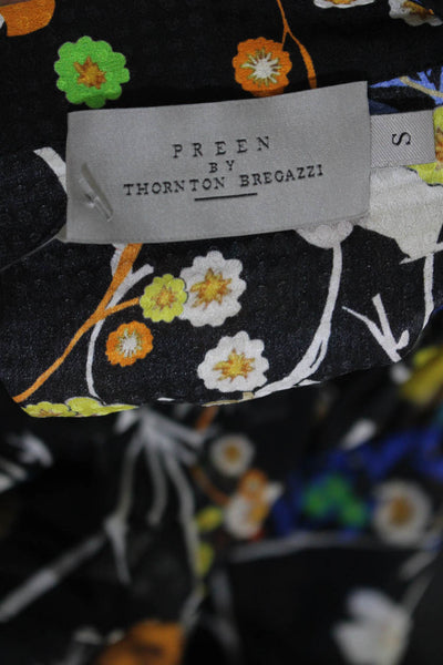 Preen By Thornton Bregazzi Womens Black Ruffle Floral V-Neck Shift Dress Size S