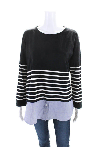 Elliott Lauren Womens Striped Long Sleeves Sweater Black White Size Extra Large