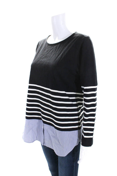 Elliott Lauren Womens Striped Long Sleeves Sweater Black White Size Extra Large