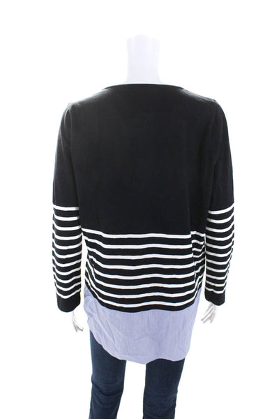 Elliott Lauren Womens Striped Long Sleeves Sweater Black White Size Extra Large