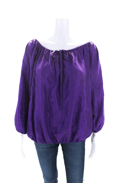 Trina Turk Womens Silk Key Hole Neck Long Sleeves Blouse Purple Size Small