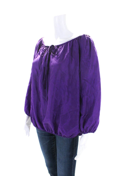 Trina Turk Womens Silk Key Hole Neck Long Sleeves Blouse Purple Size Small