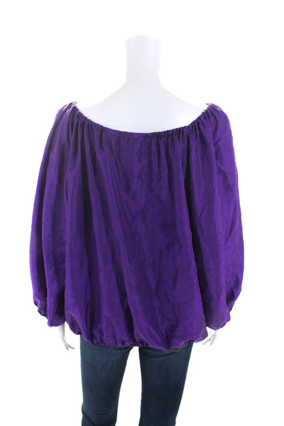 Trina Turk Womens Silk Key Hole Neck Long Sleeves Blouse Purple Size Small