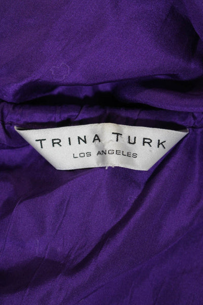 Trina Turk Womens Silk Key Hole Neck Long Sleeves Blouse Purple Size Small