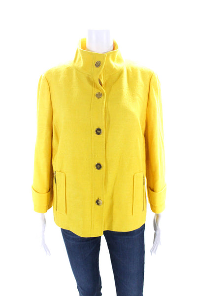 Carlisle Womens Silk Button Down Mock Neck Long Sleeves Jacket Yellow Size 14