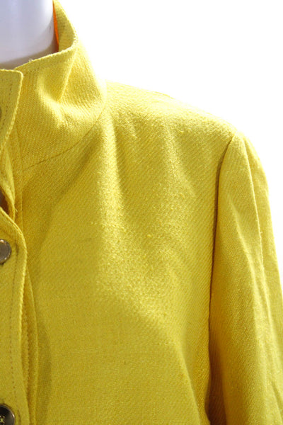 Carlisle Womens Silk Button Down Mock Neck Long Sleeves Jacket Yellow Size 14