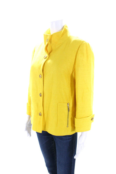 Carlisle Womens Silk Button Down Mock Neck Long Sleeves Jacket Yellow Size 14