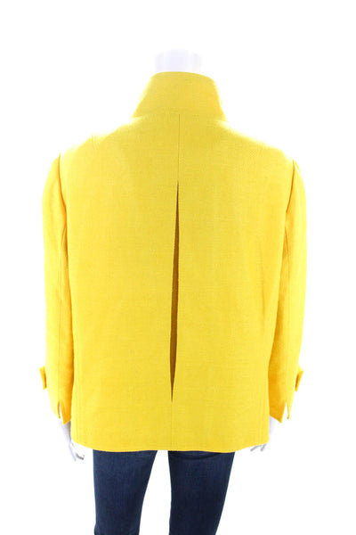 Carlisle Womens Silk Button Down Mock Neck Long Sleeves Jacket Yellow Size 14