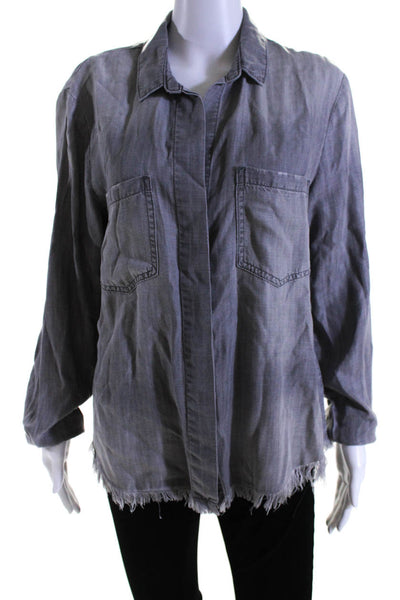 Bella Dahl Women's Collared Long Sleeves Button Down Shirt Gray Size M