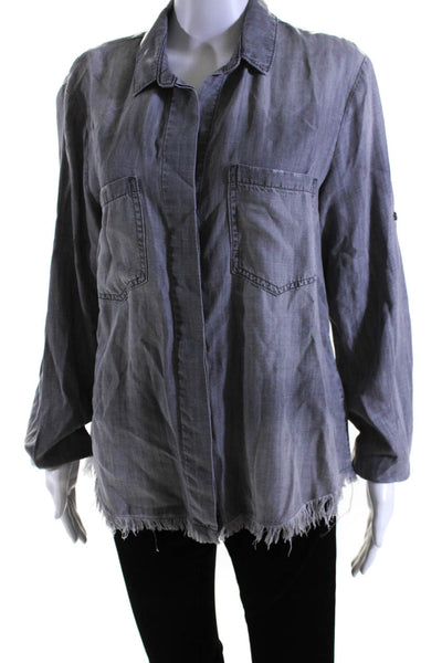 Bella Dahl Women's Collared Long Sleeves Button Down Shirt Gray Size M