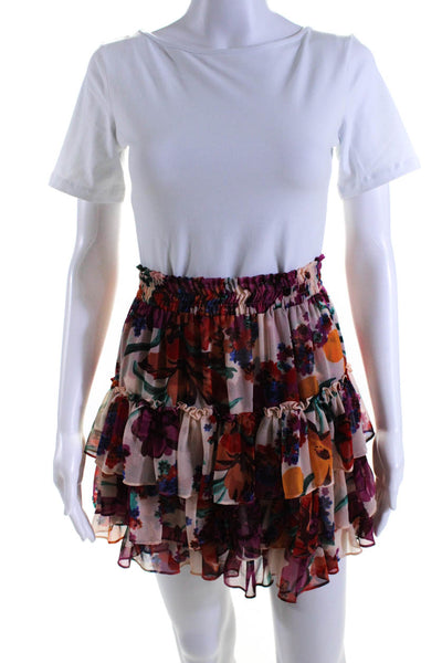 Misa Women's Elastic Waist Ruffle Tiered Floral Lined Mini Skirt Size S