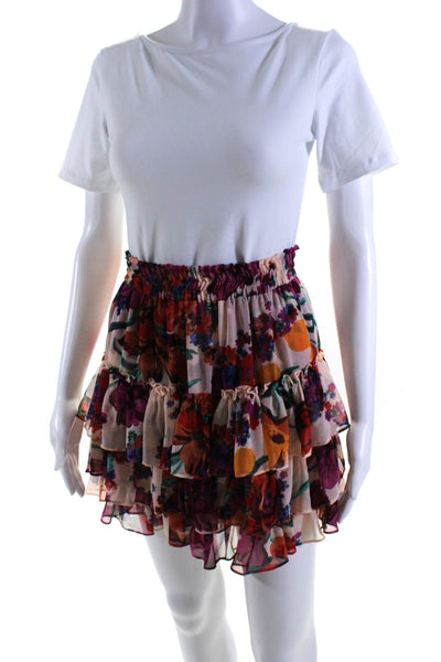 Misa Women's Elastic Waist Ruffle Tiered Floral Lined Mini Skirt Size S